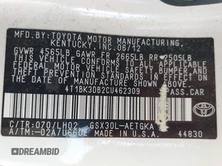 2012 Toyota Avalon with VIN 4T1BK3DB2CU462309, listed as a IAAI auction lot 42665403 with 128,490 mi miles and . Bid and sale history available at DreamBid. Image 9.