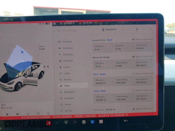 2019 Tesla Model 3 Long Range with VIN 5YJ3E1EBXKF413806, listed as a IAAI auction lot 41321906 with 24,635 mi miles. Bid and sale history available at carsss.com. Image 7.
