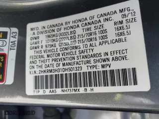 2013 Honda CR-V LX with VIN 2HKRM3H31DH501323, listed as a IAAI auction lot 41212952 with 116,733 mi miles. Bid and sale history available at carsss.com. Image 9.