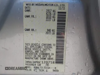 2016 Nissan Altima S with VIN 1N4AL3AP0GC120758, listed as a IAAI auction lot 41394469 with 137,936 mi miles and . Bid and sale history available at DreamBid. Image 9.