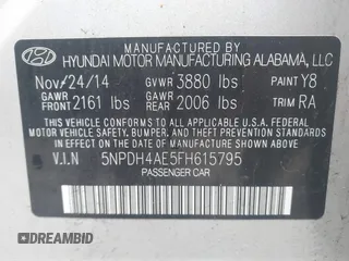 2015 Hyundai Elantra SE with VIN 5NPDH4AE5FH615795, listed as a IAAI auction lot 41976297 with 63,777 mi miles and . Bid and sale history available at DreamBid. Image 9.