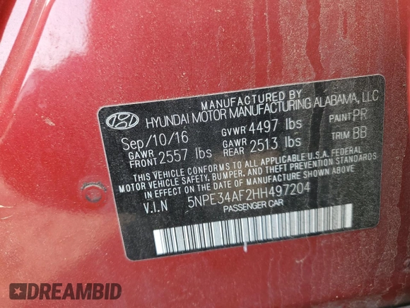 2017 Hyundai Sonata Sport with VIN 5NPE34AF2HH497204, listed as a Copart auction lot 53440325 with 122,653 mi miles and Salvage Title. Bid and sale history available at carsss.com. Image 12.