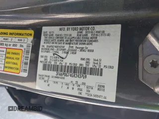 2016 Ford Fusion S with VIN 3FA6P0G74GR243769, listed as a IAAI auction lot 42566152 with 205,474 mi miles and . Bid and sale history available at DreamBid. Image 9.