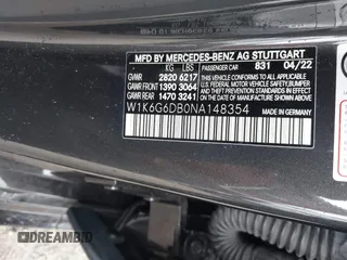 2022 Mercedes-Benz S 500 with VIN W1K6G6DB0NA148354, listed as a IAAI auction lot 41724082 with 34,116 mi miles and . Bid and sale history available at DreamBid. Image 9.