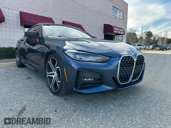 2021 BMW 4 Series 430i with VIN WBA53AP06MCF42734, listed as a Copart auction lot 53406215 with 121,670 mi miles and Clean Title. Bid and sale history available at DreamBid. Image 1.