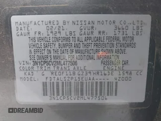 2021 Nissan Kicks SV with VIN 3N1CP5CV2ML477506, listed as a IAAI auction lot 41736063 with 68,872 mi miles. Bid and sale history available at carsss.com. Image 9.