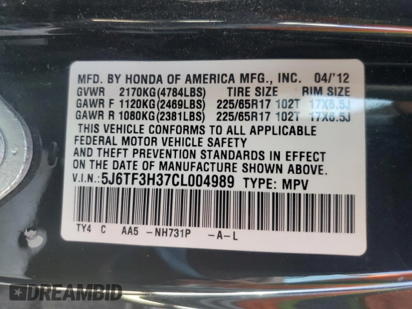2012 Honda Crosstour EX with VIN 5J6TF3H37CL004989, listed as a Copart auction lot 54296305 with 246,590 mi miles and Clean Title. Bid and sale history available at carsss.com. Image 13.