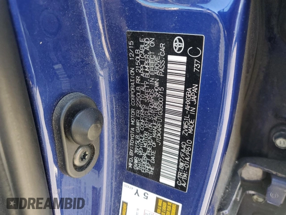 2016 Toyota Prius Four with VIN JTDKARFU1G3500715, listed as a Copart auction lot 56970045 with 335,944 mi miles and Salvage title. Bid and sale history available at DreamBid. Image 12.