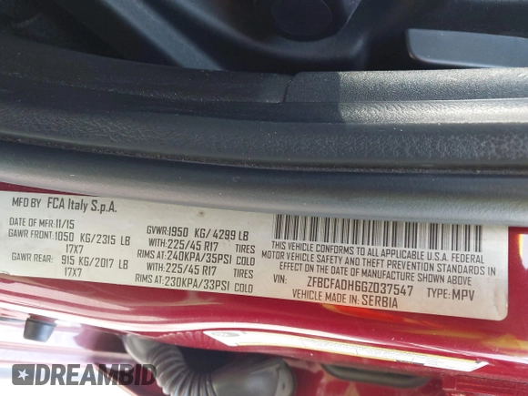 2016 FIAT 500L Trekking с VIN ZFBCFADH6GZ037547, выставлен на аукционе IAAI как лот 42771082 с пробегом 106 301 миль миль и . История ставок и продаж доступна на DreamBid. Изображение 9.