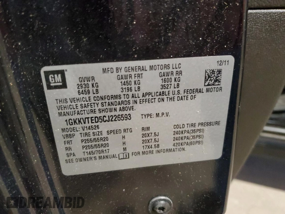 2012 GMC Acadia Denali z VIN 1GKKVTED5CJ226593, wystawiony jako Copart lot #63967905 z przebiegiem 100 795 mil mil oraz Czysty tytuł • Clean title. Historia ofert i sprzedaży dostępna na DreamBid. Obrazek 13.