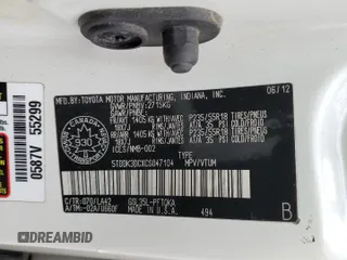 2012 Toyota Sienna XLE with VIN 5TDDK3DCXCS047104, listed as a Copart auction lot 53521335 with 184,269 mi miles and Clean Title. Bid and sale history available at DreamBid. Image 13.
