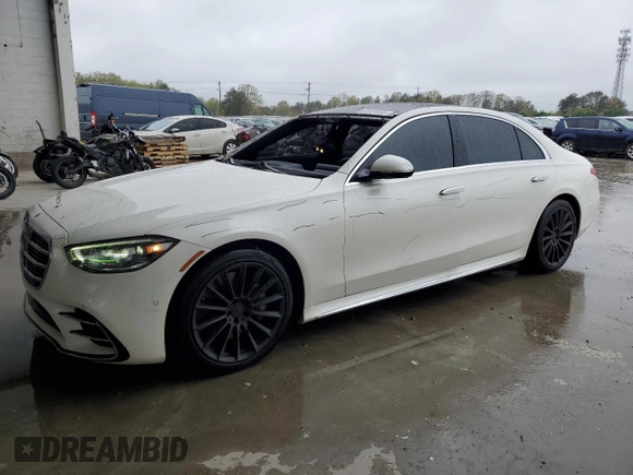 2022 Mercedes-Benz S 580 z VIN W1K6G7GB8NA106385, wystawiony jako Copart lot #52024595 z przebiegiem 75 696 mil mil oraz Szkoda całkowita • Salvage title. Historia ofert i sprzedaży dostępna na DreamBid. Obrazek 1.