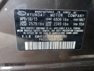 2015 Hyundai Azera with VIN KMHFG4JG1FA483280, listed as a Copart auction lot 75449214 with 126,291 mi miles and Clean Title. Bid and sale history available at carsss.com. Image 12.