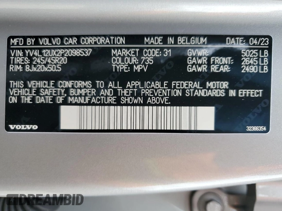 2023 Volvo XC40 Ultimate Dark Theme z VIN YV4L12UX2P2098537, wystawiony jako Copart lot #82546974 z przebiegiem 5 477 mil mil oraz Szkoda całkowita • Salvage title. Historia ofert i sprzedaży dostępna na DreamBid. Obrazek 13.