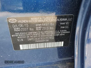 2016 Hyundai Sonata SE с VIN 5NPE24AF8GH317452, выставлен на аукционе Copart как лот 60653965 с пробегом 78 558 миль миль и Списание • Salvage title. История ставок и продаж доступна на DreamBid. Изображение 12.