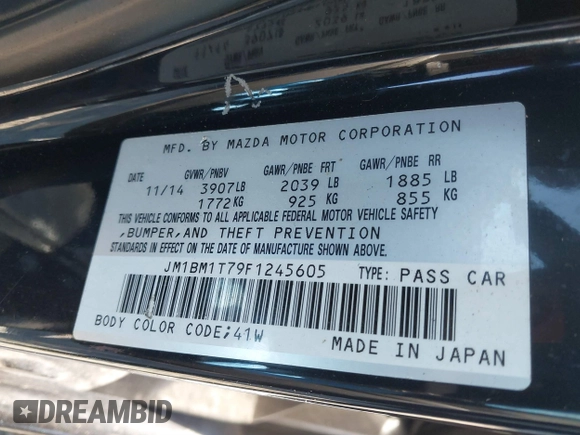 2015 Mazda 3 i SV with VIN JM1BM1T79F1245605, listed as a IAAI auction lot 41251417 with 121,264 mi miles. Bid and sale history available at carsss.com. Image 9.