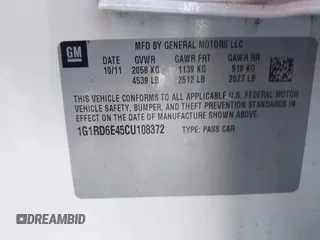 2012 Chevrolet Volt with VIN 1G1RD6E45CU108372, listed as a IAAI auction lot 41533267 with 134,332 mi miles and . Bid and sale history available at carsss.com. Image 9.