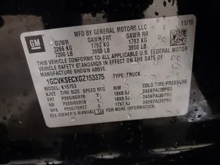 2016 Chevrolet Silverado 1500 LTZ with VIN 1GCVKSECXGZ153375, listed as a IAAI auction lot 39588079 with 69,433 mi miles. Bid and sale history available at carsss.com. Image 9.