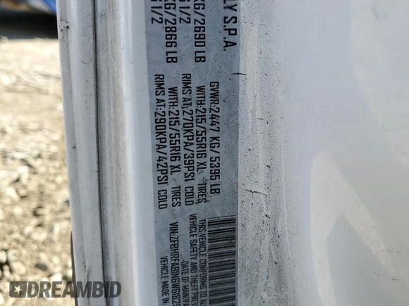 2022 Ram ProMaster City Cargo Tradesman with VIN ZFBHRFAB1N6W61829, listed as a Copart auction lot 46619185 with 112,268 mi miles and Salvage Title. Bid and sale history available at DreamBid. Image 14.