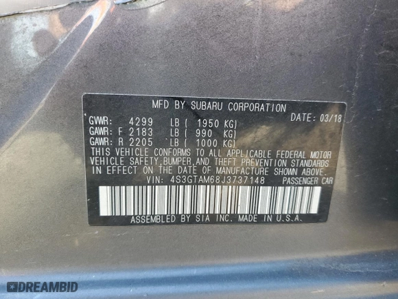 2018 Subaru Impreza Sport with VIN 4S3GTAM68J3737148, listed as a Copart auction lot 52533935 with 124,499 mi miles and Salvage Title. Bid and sale history available at carsss.com. Image 12.