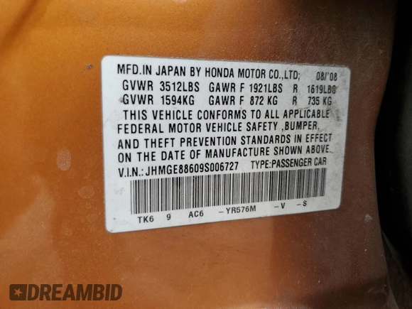2009 Honda Fit Sport w/Navi with VIN JHMGE88609S006727, listed as a Copart auction lot 48816235 with 152,252 mi miles and Salvage Title. Bid and sale history available at carsss.com. Image 14.