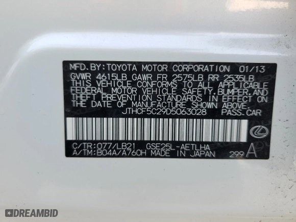 2013 Lexus IS 250 with VIN JTHCF5C29D5063028, listed as a Copart auction lot 49708045 with 126,351 mi miles and Salvage Title. Bid and sale history available at carsss.com. Image 12.