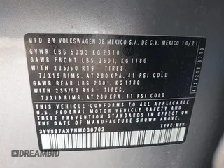 2022 Volkswagen Tiguan SE R-Line Black with VIN 3VV8B7AX7NM030703, listed as a IAAI auction lot 42135974 with 57,116 mi miles and . Bid and sale history available at DreamBid. Image 9.