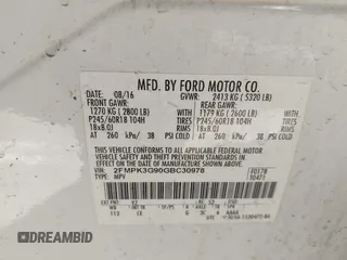 2016 Ford Edge SE with VIN 2FMPK3G90GBC30978, listed as a IAAI auction lot 42547884 with 87,823 mi miles and . Bid and sale history available at DreamBid. Image 9.