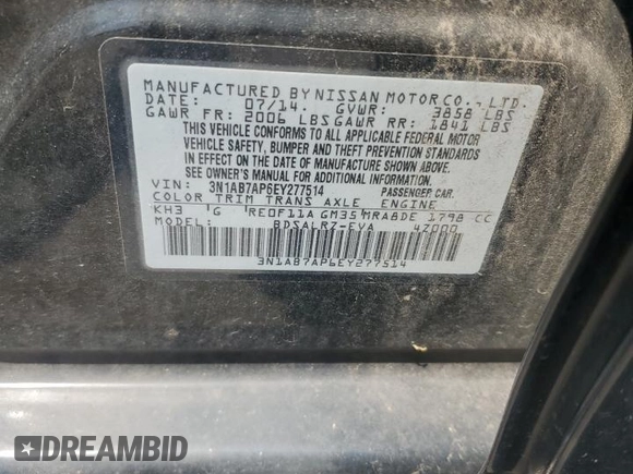 2014 Nissan Sentra SV with VIN 3N1AB7AP6EY277514, listed as a Copart auction lot 62460975 with 99,688 mi miles and Salvage title. Bid and sale history available at DreamBid. Image 12.