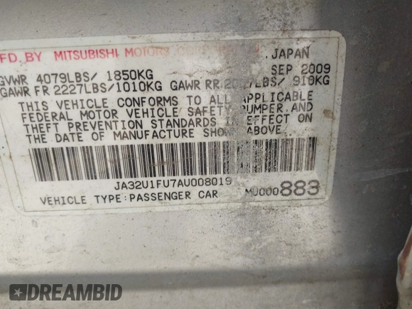 2010 Mitsubishi Lancer DE z VIN JA32U1FU7AU008019, wystawiony jako IAAI lot #42181672 z przebiegiem 227 360 mil mil oraz . Historia ofert i sprzedaży dostępna na DreamBid. Obrazek 9.