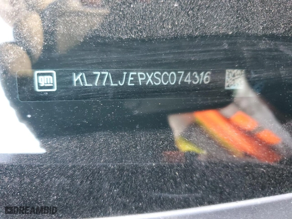 2025 Chevrolet Trax 2RS with VIN KL77LJEPXSC074316, listed as a Copart auction lot 73101374 with 838 mi miles and Salvage Title. Bid and sale history available at carsss.com. Image 14.