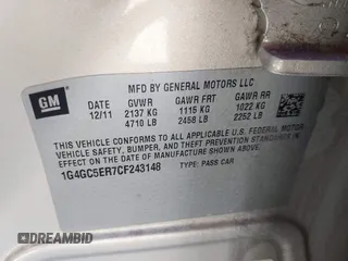 2012 Buick LaCrosse Leather с VIN 1G4GC5ER7CF243148, выставлен на аукционе IAAI как лот 41854253 с пробегом Не указан миль и . История ставок и продаж доступна на DreamBid. Изображение 9.