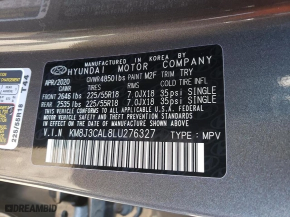 2020 Hyundai Tucson SEL with VIN KM8J3CAL8LU276327, listed as a Copart auction lot 40448343 with 39,145 mi miles. Bid and sale history available at carsss.com. Image 13.