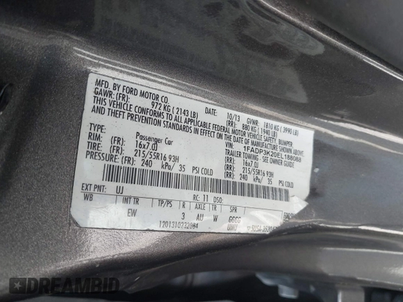 2014 Ford Focus SE z VIN 1FADP3K20EL188088, wystawiony jako IAAI lot #42455783 z przebiegiem 201 105 mil mil oraz . Historia ofert i sprzedaży dostępna na DreamBid. Obrazek 9.