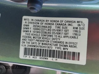 2012 Honda CR-V EX-L with VIN 2HKRM3H79CH513673, listed as a IAAI auction lot 41970322 with 178,548 mi miles. Bid and sale history available at carsss.com. Image 9.