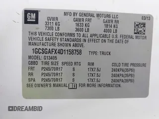 2013 Chevrolet Express Cargo with VIN 1GCSGAFX4D1158758, listed as a IAAI auction lot 42500173 with 235,408 mi miles and . Bid and sale history available at DreamBid. Image 9.