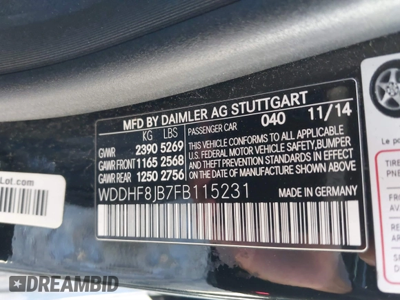 2015 Mercedes-Benz E-Class E 350 Luxury with VIN WDDHF8JB7FB115231, listed as a IAAI auction lot 41363482 with 132,000 mi miles. Bid and sale history available at carsss.com. Image 9.