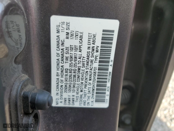 2016 Honda CR-V EX-L with VIN 2HKRM3H72GH568701, listed as a Copart auction lot 49682545 with 131,094 mi miles and Salvage Title. Bid and sale history available at carsss.com. Image 15.