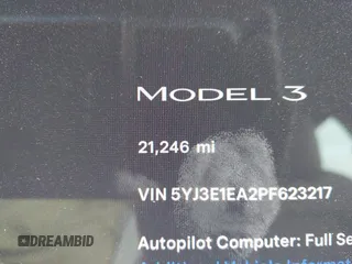 2023 Tesla Model 3 with VIN 5YJ3E1EA2PF623217, listed as a IAAI auction lot 41701413 with 21,246 mi miles and . Bid and sale history available at DreamBid. Image 16.