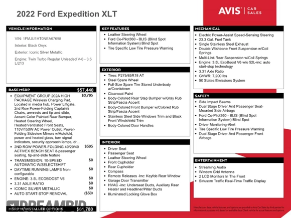 2022 Ford Expedition XLT with VIN 1FMJU1HT0NEA67698, listed as a Copart auction lot 54752634 with 21,827 mi miles and Clean Title. Bid and sale history available at carsss.com. Image 12.