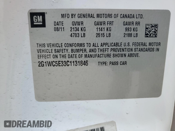 2012 Chevrolet Impala LTZ with VIN 2G1WC5E33C1131846, listed as a Copart auction lot 54431515 with 228,537 mi miles and Salvage Title. Bid and sale history available at DreamBid. Image 12.