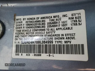 2011 Honda CR-V EX-L with VIN 5J6RE4H78BL084999, listed as a Copart auction lot 60310415 with 159,868 mi miles and Salvage title. Bid and sale history available at DreamBid. Image 14.
