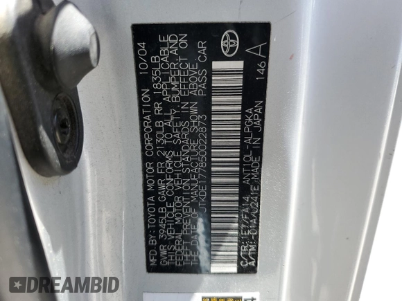2005 Scion tC with VIN JTKDE177850022873, listed as a Copart auction lot 57166754 with 194,678 mi miles and Salvage Title. Bid and sale history available at carsss.com. Image 12.