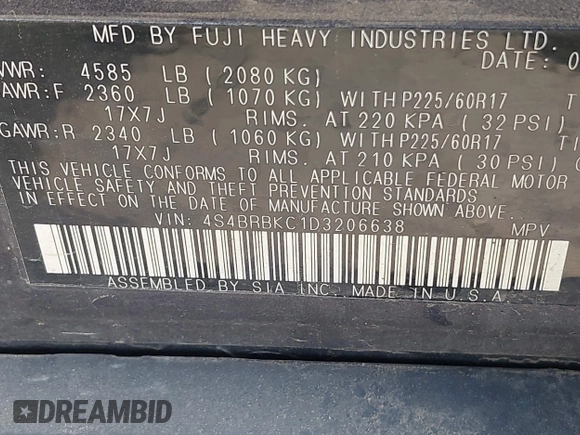 2013 Subaru Outback Limited с VIN 4S4BRBKC1D3206638, выставлен на аукционе IAAI как лот 42233796 с пробегом 132 846 миль миль и . История ставок и продаж доступна на DreamBid. Изображение 9.