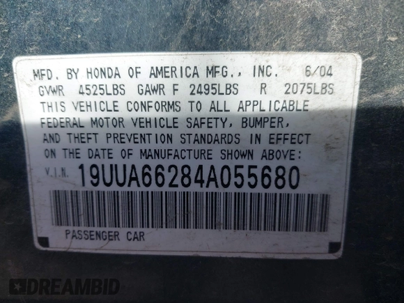 2004 Acura TL z VIN 19UUA66284A055680, wystawiony jako IAAI lot #42348545 z przebiegiem 246 979 mil mil oraz . Historia ofert i sprzedaży dostępna na DreamBid. Obrazek 9.