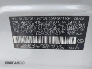 2006 Lexus IS 250 with VIN JTHBK262365019403, listed as a IAAI auction lot 41593985 with 111,038 mi miles and . Bid and sale history available at DreamBid. Image 9.