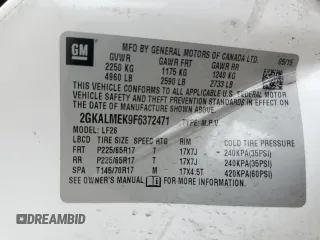 2015 GMC Terrain SLE z VIN 2GKALMEK9F6372471, wystawiony jako Copart lot #54727215 z przebiegiem 111 008 mil mil oraz Szkoda całkowita • Salvage title. Historia ofert i sprzedaży dostępna na DreamBid. Obrazek 12.