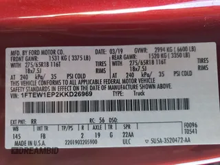 2019 Ford F-150 XL with VIN 1FTEW1EP2KKD26969, listed as a Copart auction lot 46751235 with 133,712 mi miles and Salvage Title. Bid and sale history available at carsss.com. Image 14.