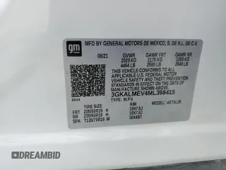 2021 GMC Terrain SLE z VIN 3GKALMEV4ML398415, wystawiony jako Copart lot #52561875 z przebiegiem 54 374 mil mil oraz Szkoda całkowita • Salvage title. Historia ofert i sprzedaży dostępna na DreamBid. Obrazek 15.