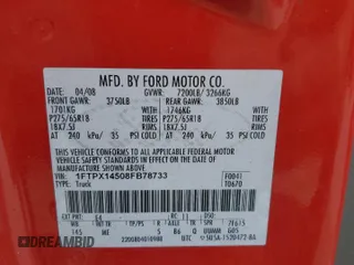 2008 Ford F-150 XLT with VIN 1FTPX14508FB78733, listed as a Copart auction lot 62883895 with 138,252 mi miles and Clean title. Bid and sale history available at DreamBid. Image 12.